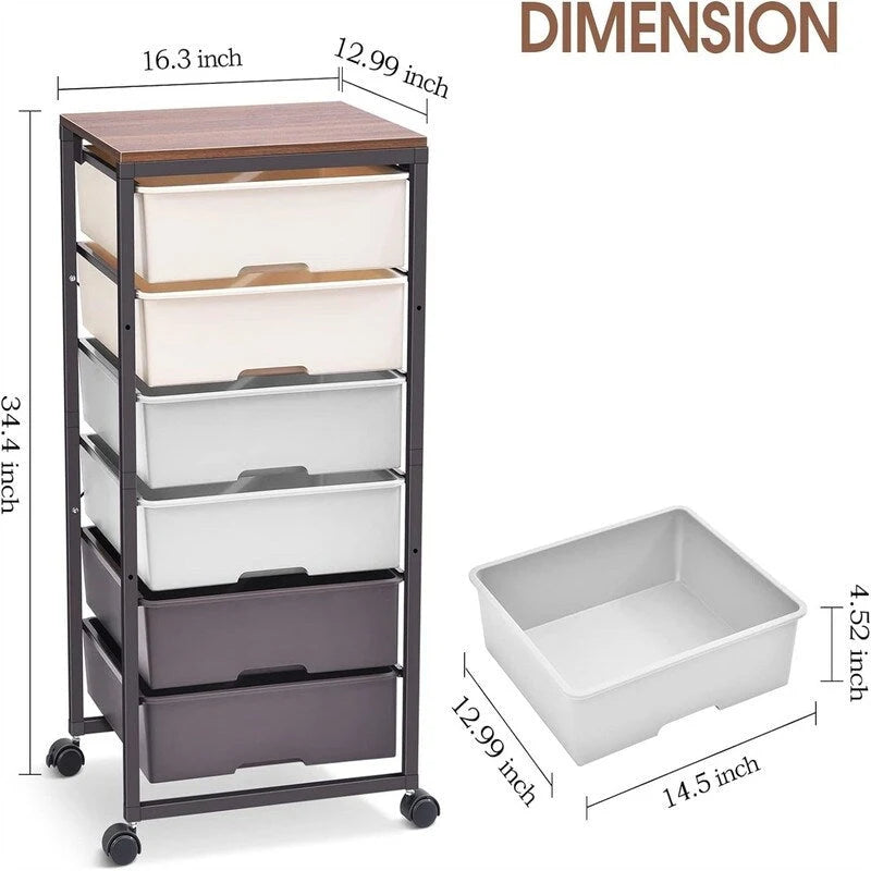Chariot de rangement à roulettes avec 6 tiroirs - 12,99P x 16,3L x 34,4H