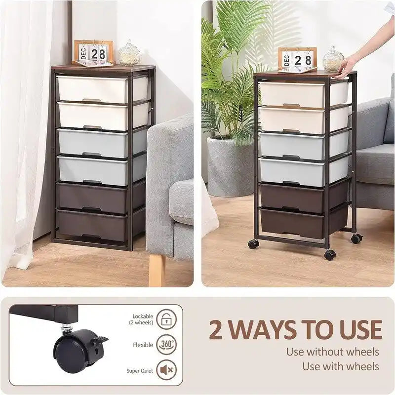 Chariot de rangement à roulettes avec 6 tiroirs - 12,99P x 16,3L x 34,4H