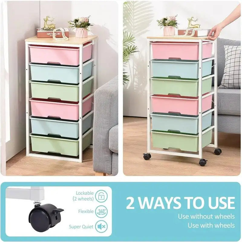 Chariot de rangement à roulettes avec 6 tiroirs - 12,99P x 16,3L x 34,4H