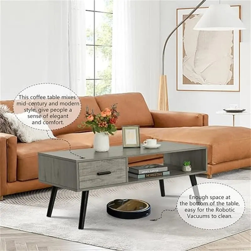 Une table basse avec tiroirs