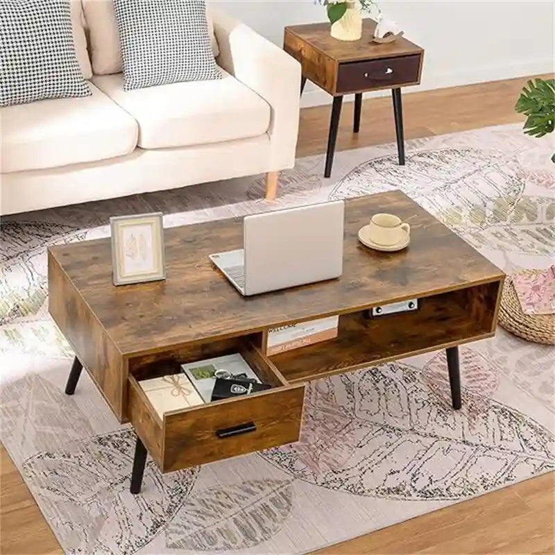 Une table basse avec tiroirs