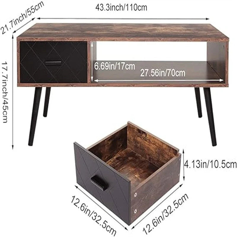Une table basse avec tiroirs