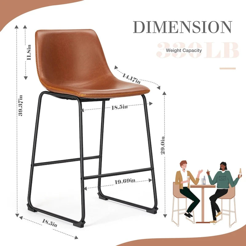 Tabourets de bar en cuir de 30 pouces à hauteur de comptoir, lot de 2