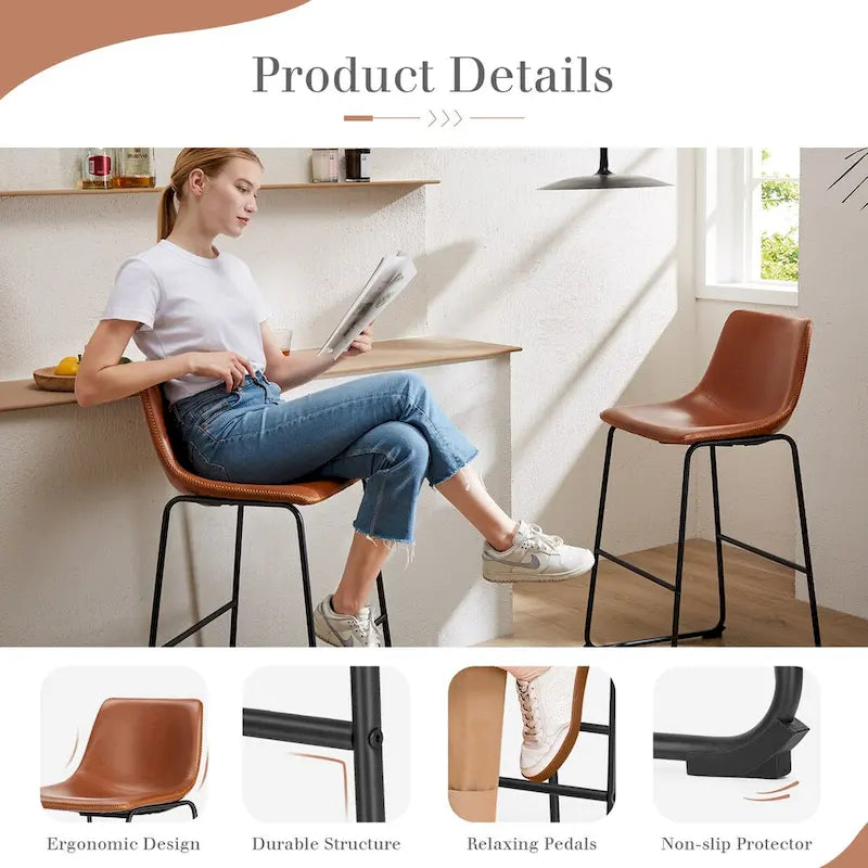 Tabourets de bar en cuir de 30 pouces à hauteur de comptoir, lot de 2