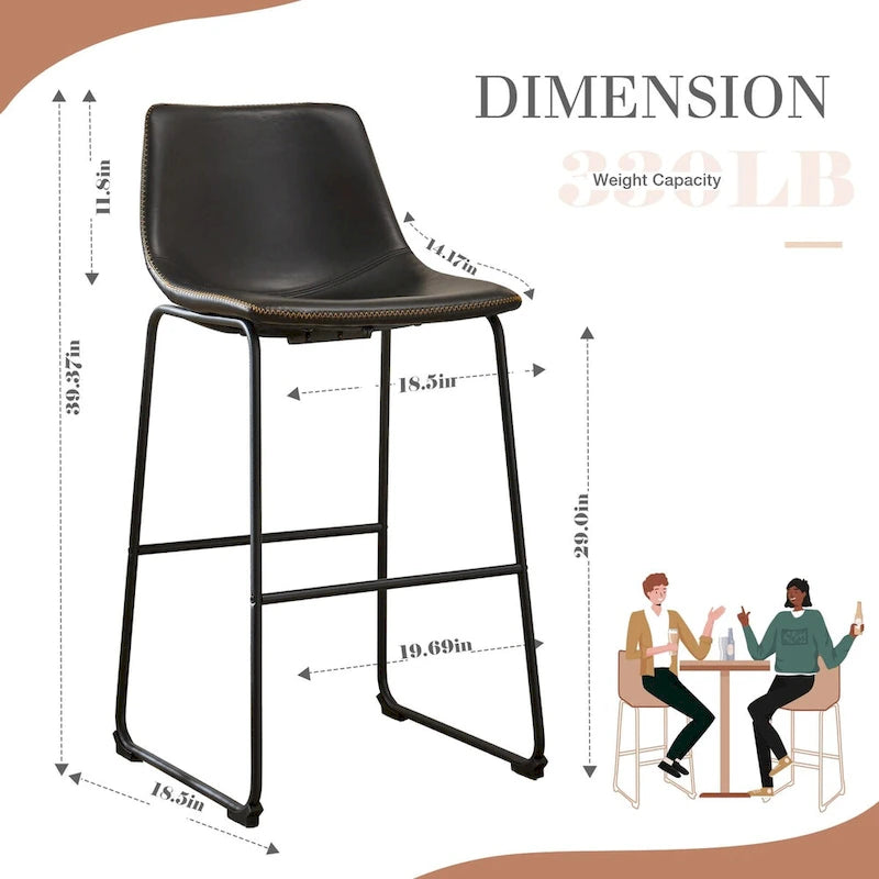 Tabourets de bar en cuir de 30 pouces à hauteur de comptoir, lot de 2