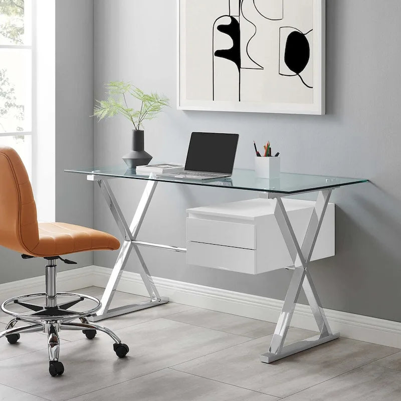 Bureau de direction en verre avec plateau en verre, secteur 56