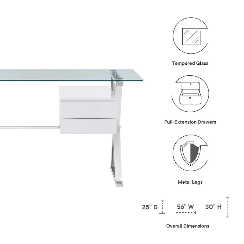 Bureau de direction en verre avec plateau en verre, secteur 56