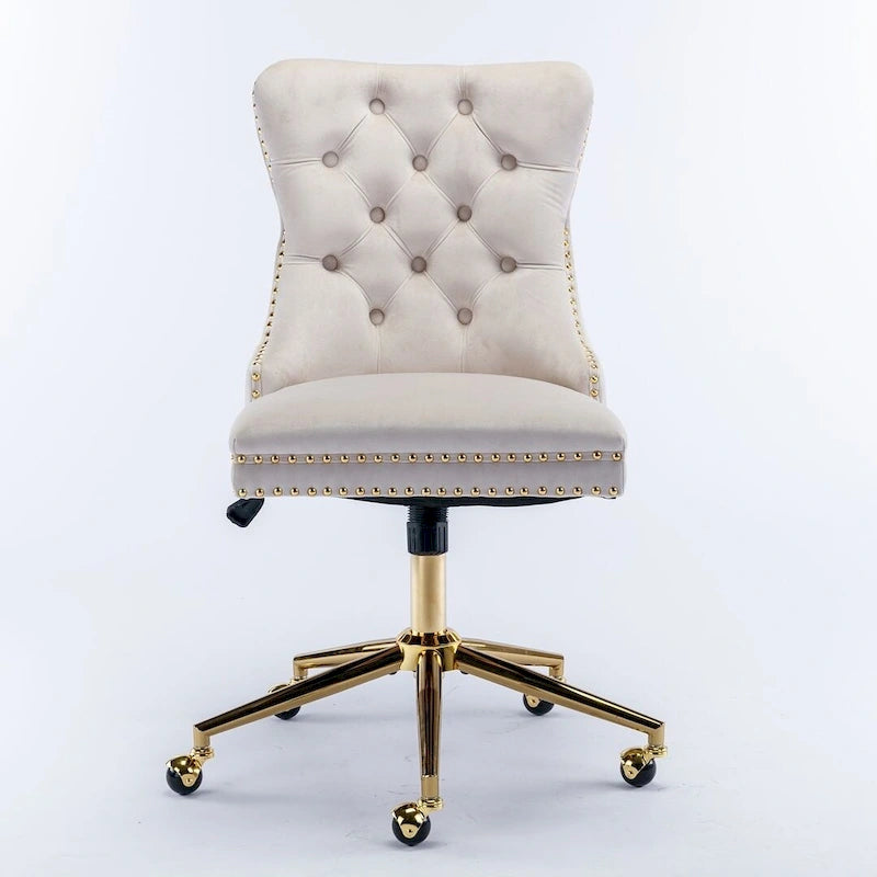 Chaise de bureau à roulettes, hauteur réglable, en velours capitonné, pivotante
