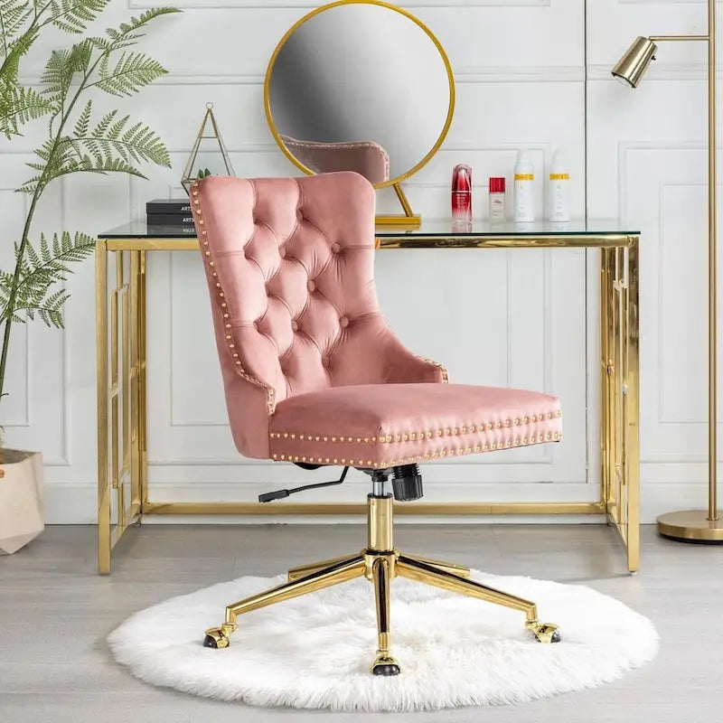 Chaise de bureau à roulettes, hauteur réglable, en velours capitonné, pivotante