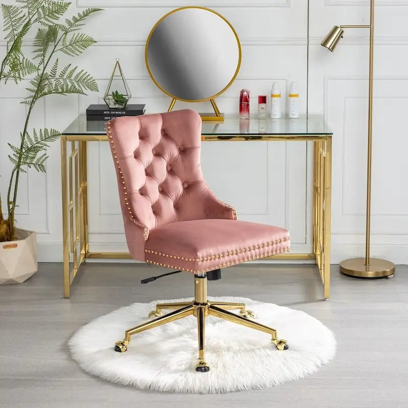 Chaise de bureau à roulettes, hauteur réglable, en velours capitonné, pivotante