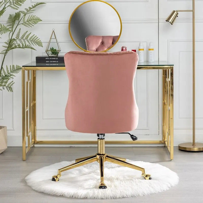 Chaise de bureau à roulettes, hauteur réglable, en velours capitonné, pivotante
