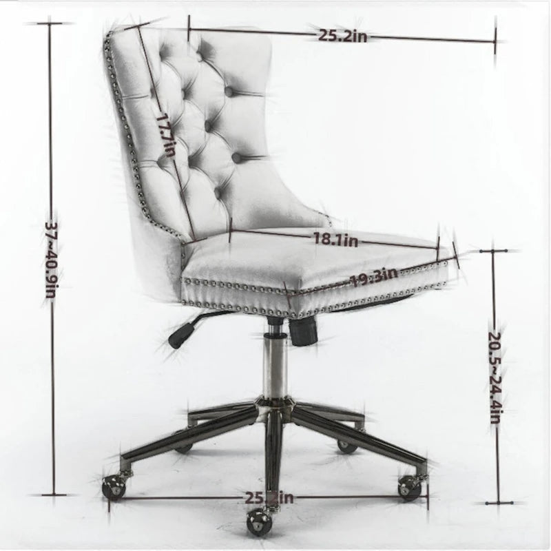 Chaise de bureau à roulettes, hauteur réglable, en velours capitonné, pivotante