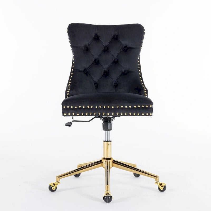 Chaise de bureau à roulettes, hauteur réglable, en velours capitonné, pivotante
