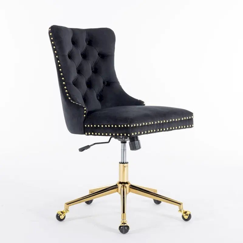 Chaise de bureau à roulettes, hauteur réglable, en velours capitonné, pivotante