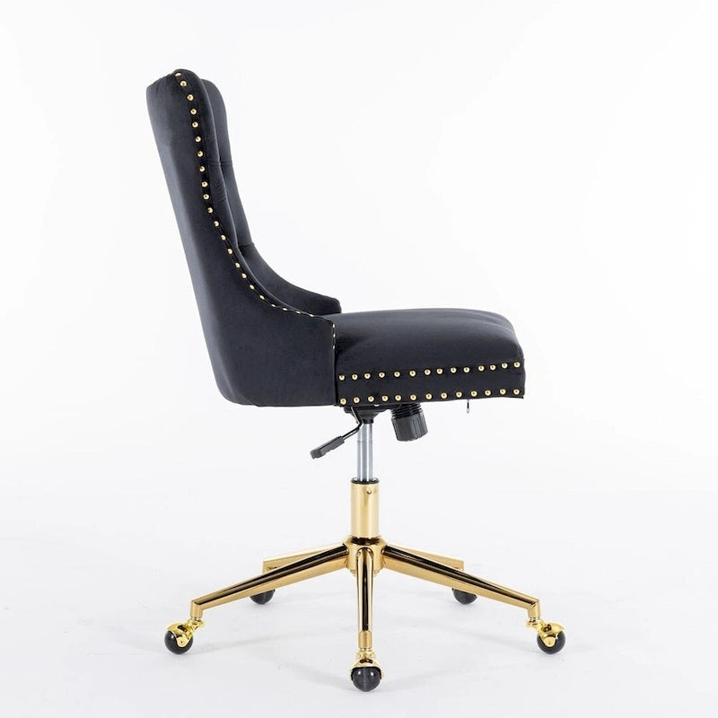 Chaise de bureau à roulettes, hauteur réglable, en velours capitonné, pivotante