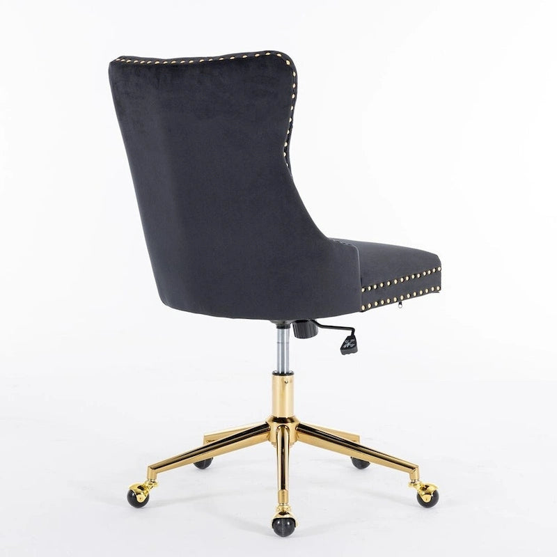 Chaise de bureau à roulettes, hauteur réglable, en velours capitonné, pivotante