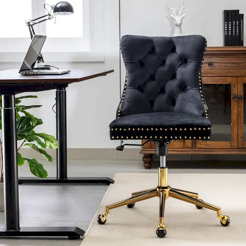 Chaise de bureau à roulettes, hauteur réglable, en velours capitonné, pivotante