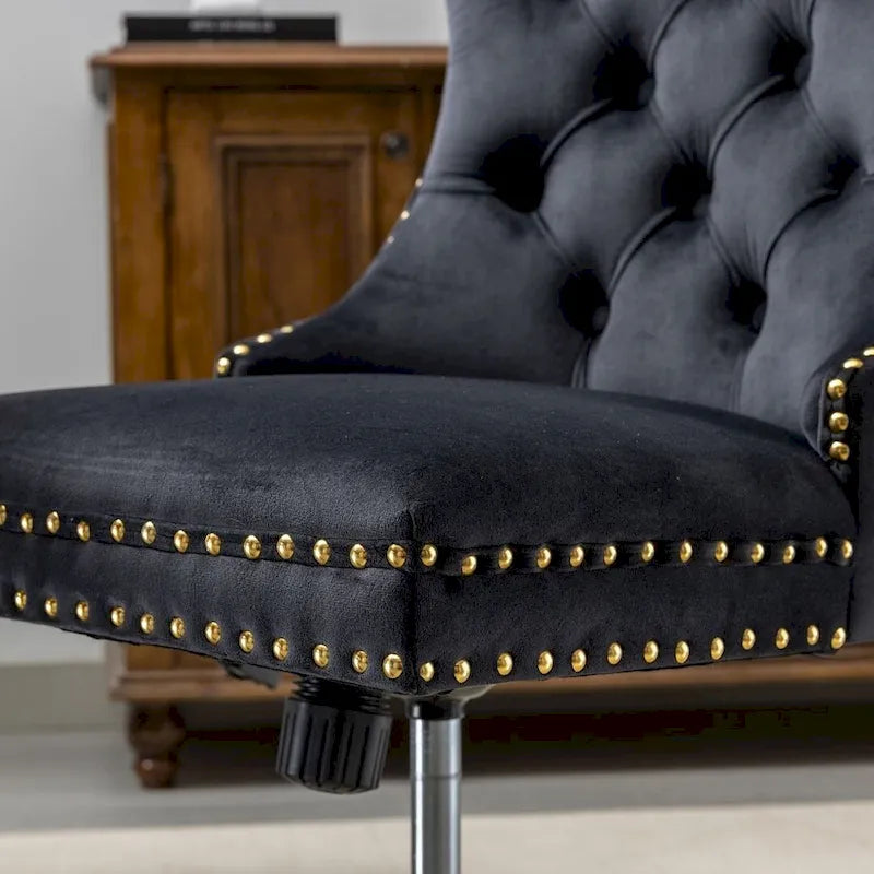 Chaise de bureau à roulettes, hauteur réglable, en velours capitonné, pivotante