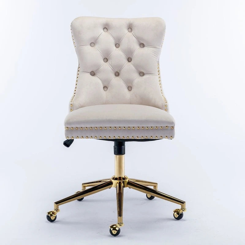 Chaise de bureau à roulettes, hauteur réglable, en velours capitonné, pivotante
