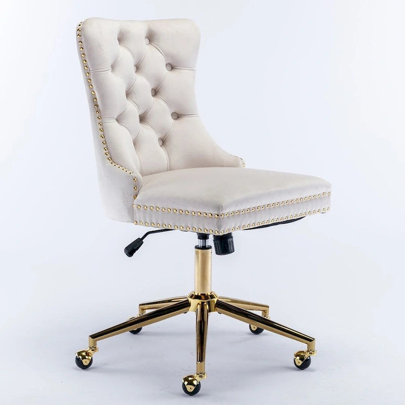 Chaise de bureau à roulettes, hauteur réglable, en velours capitonné, pivotante