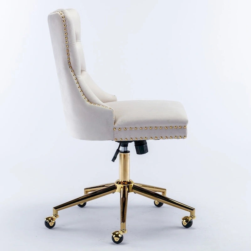 Chaise de bureau à roulettes, hauteur réglable, en velours capitonné, pivotante