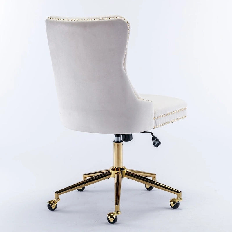 Chaise de bureau à roulettes, hauteur réglable, en velours capitonné, pivotante