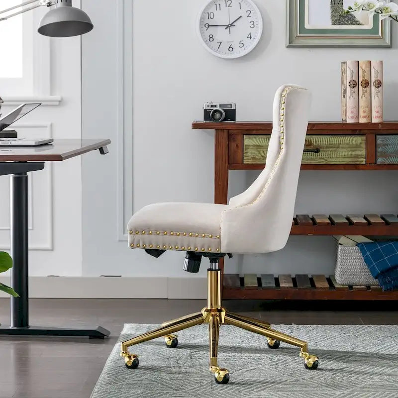 Chaise de bureau à roulettes, hauteur réglable, en velours capitonné, pivotante