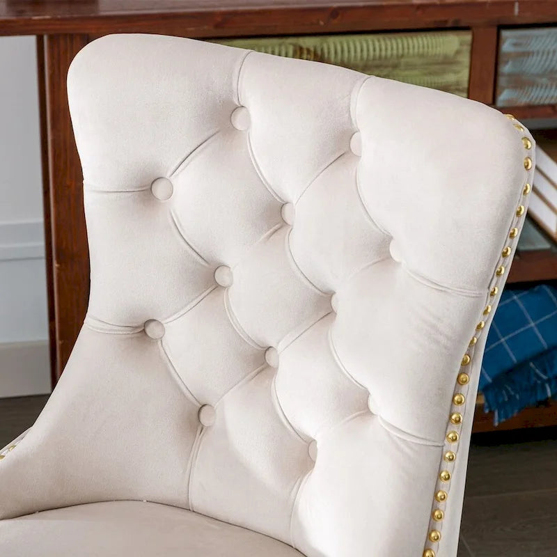 Chaise de bureau à roulettes, hauteur réglable, en velours capitonné, pivotante