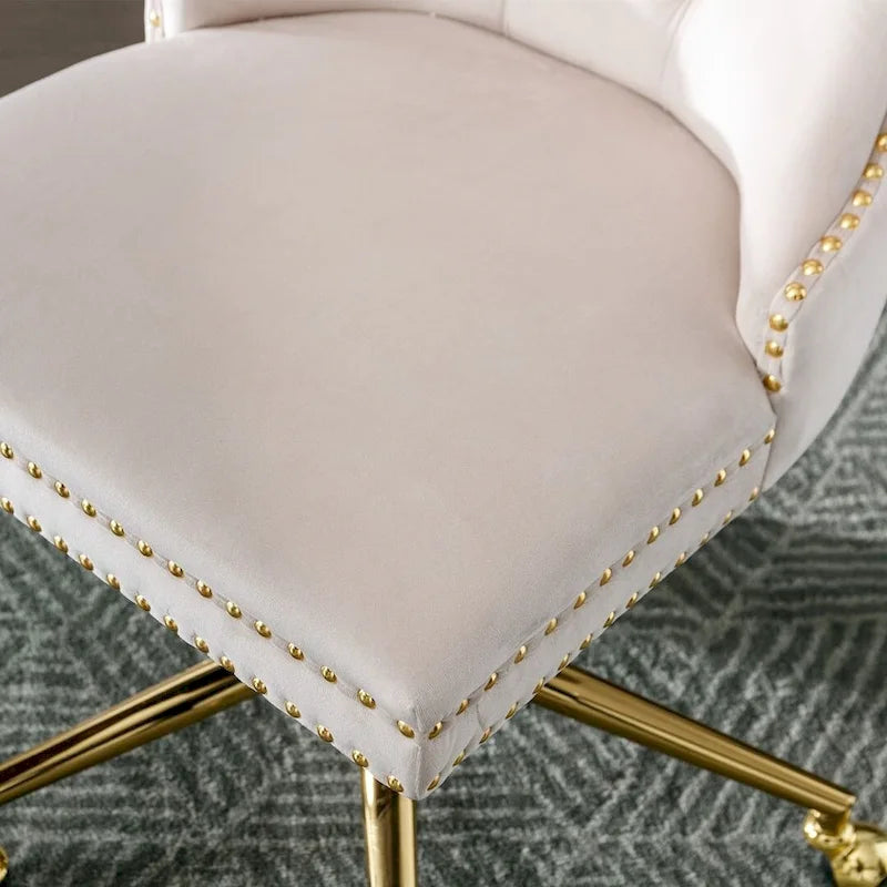 Chaise de bureau à roulettes, hauteur réglable, en velours capitonné, pivotante