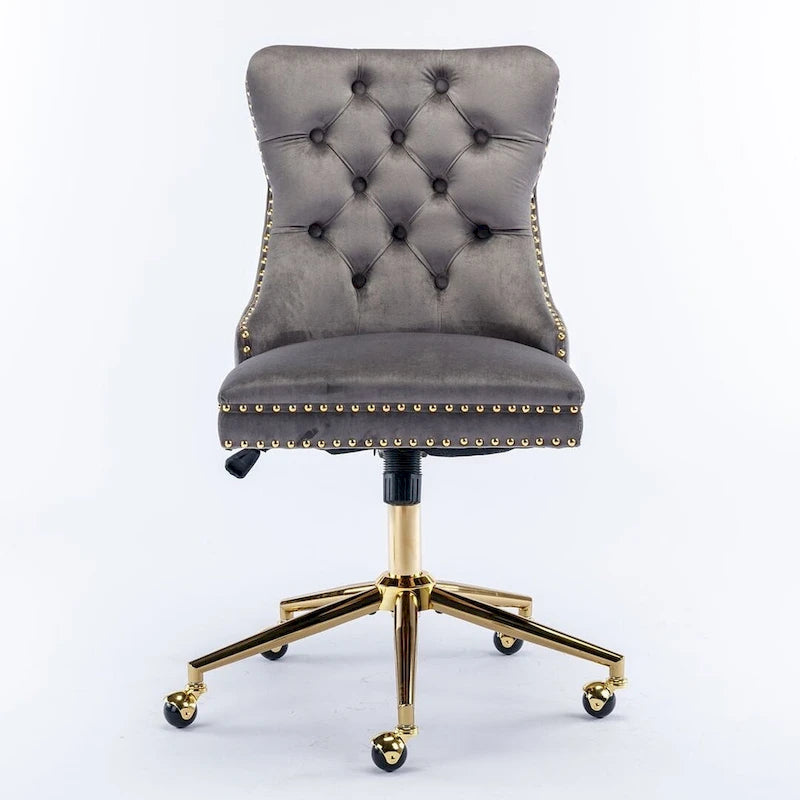 Chaise de bureau à roulettes, hauteur réglable, en velours capitonné, pivotante