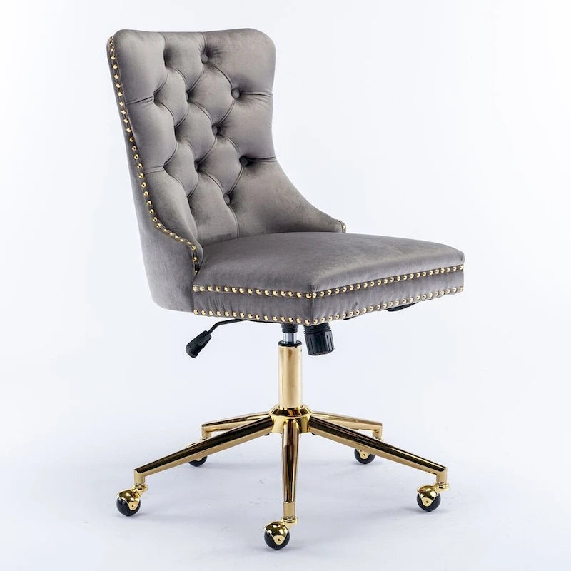 Chaise de bureau à roulettes, hauteur réglable, en velours capitonné, pivotante