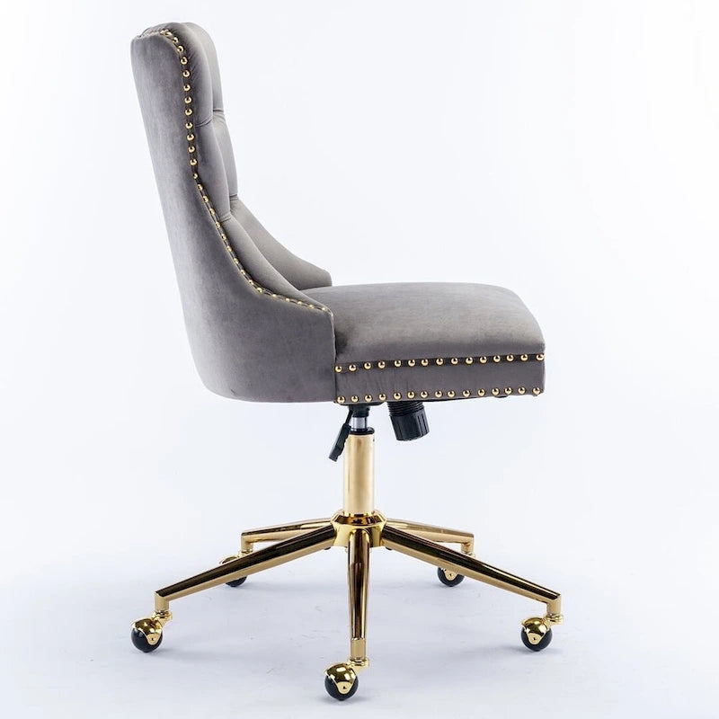 Chaise de bureau à roulettes, hauteur réglable, en velours capitonné, pivotante