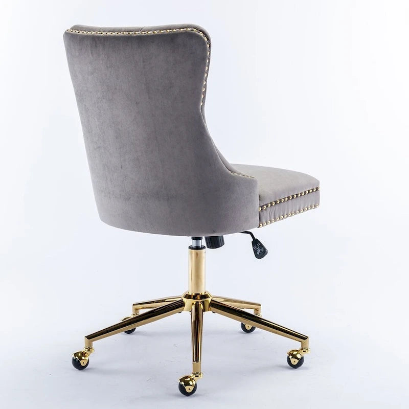 Chaise de bureau à roulettes, hauteur réglable, en velours capitonné, pivotante