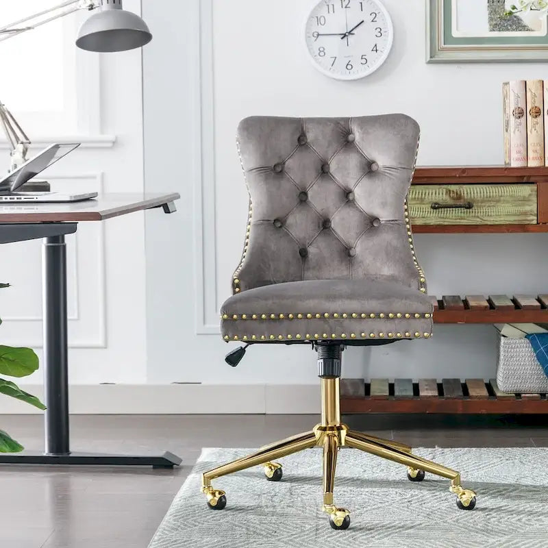 Chaise de bureau à roulettes, hauteur réglable, en velours capitonné, pivotante