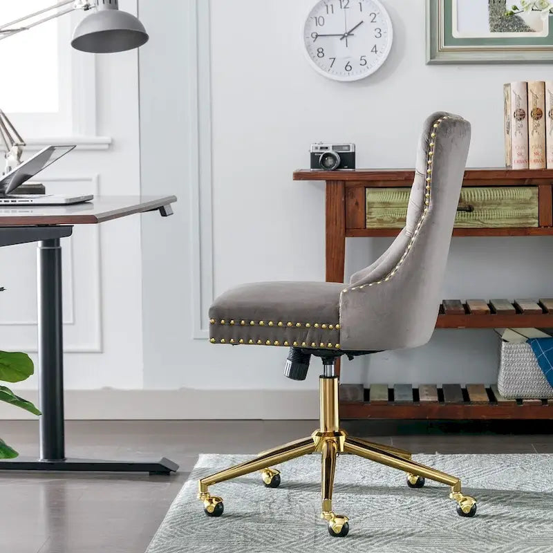 Chaise de bureau à roulettes, hauteur réglable, en velours capitonné, pivotante
