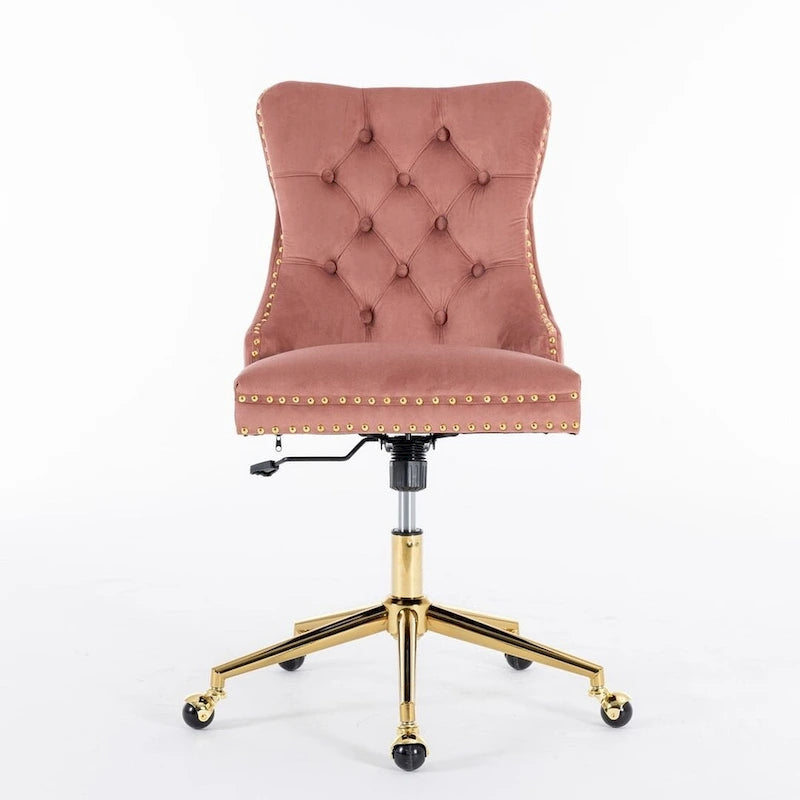Chaise de bureau à roulettes, hauteur réglable, en velours capitonné, pivotante