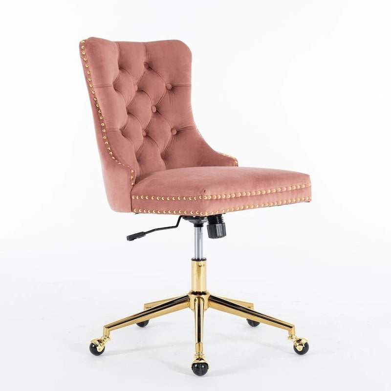 Chaise de bureau à roulettes, hauteur réglable, en velours capitonné, pivotante