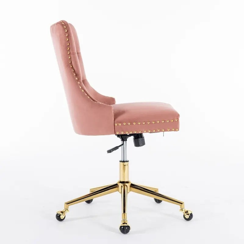 Chaise de bureau à roulettes, hauteur réglable, en velours capitonné, pivotante