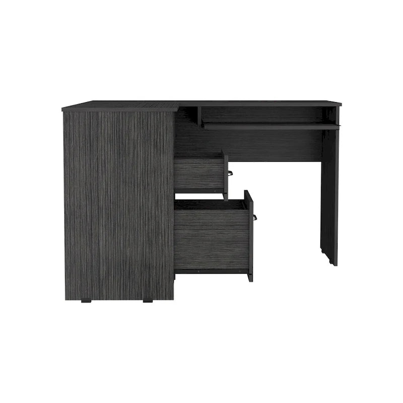 Bureau en L Bradford, Tablette coulissante pour clavier, Fini chêne fumé, Haute qualité et durable