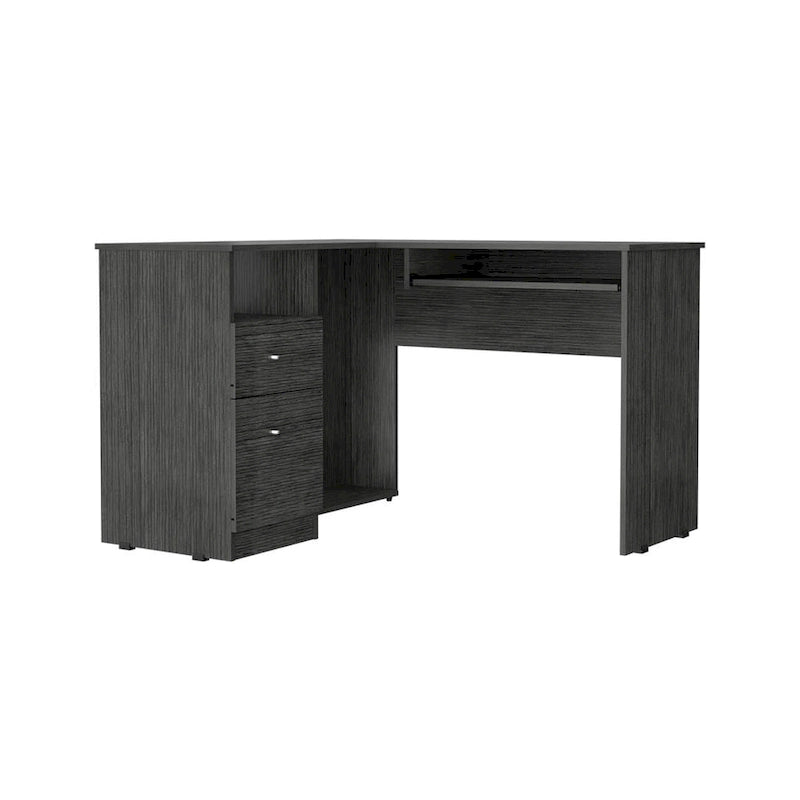 Bureau en L Bradford, Tablette coulissante pour clavier, Fini chêne fumé, Haute qualité et durable