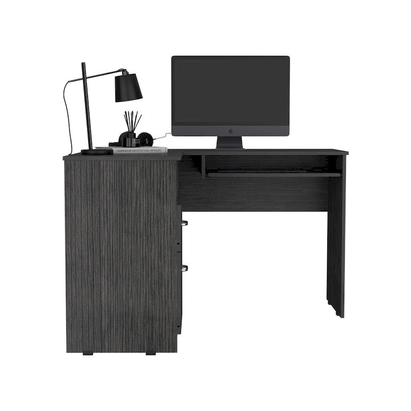 Bureau en L Bradford, Tablette coulissante pour clavier, Fini chêne fumé, Haute qualité et durable