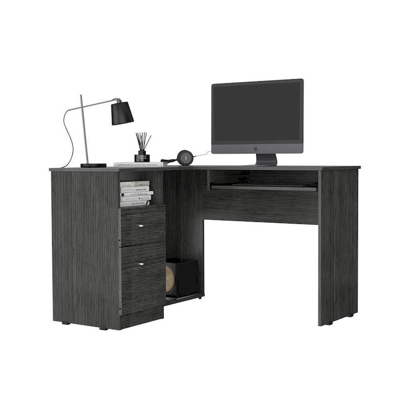 Bureau en L Bradford, Tablette coulissante pour clavier, Fini chêne fumé, Haute qualité et durable