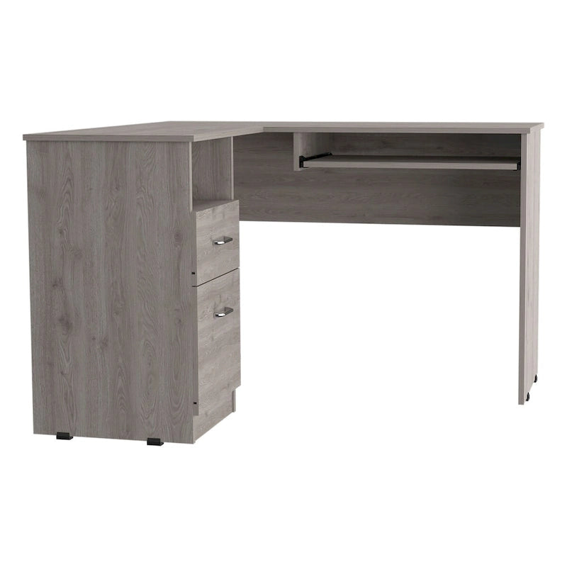 Bureau en L Bradford, Tablette coulissante pour clavier, Fini chêne fumé, Haute qualité et durable