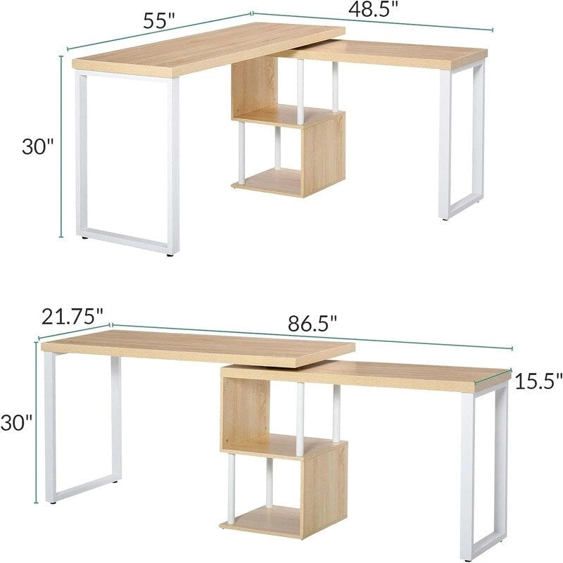 Table d'angle avec étagères de rangement