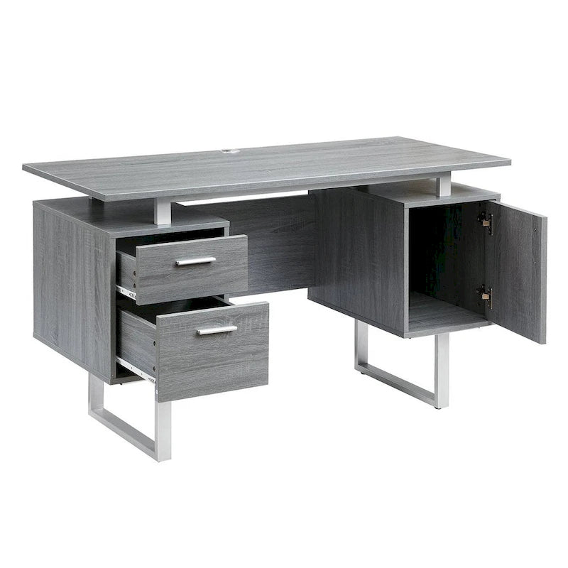 Bureau informatique gris moderne, élégant et de luxe avec rangement