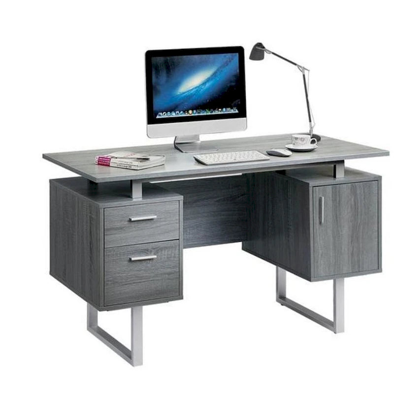 Bureau informatique gris moderne, élégant et de luxe avec rangement