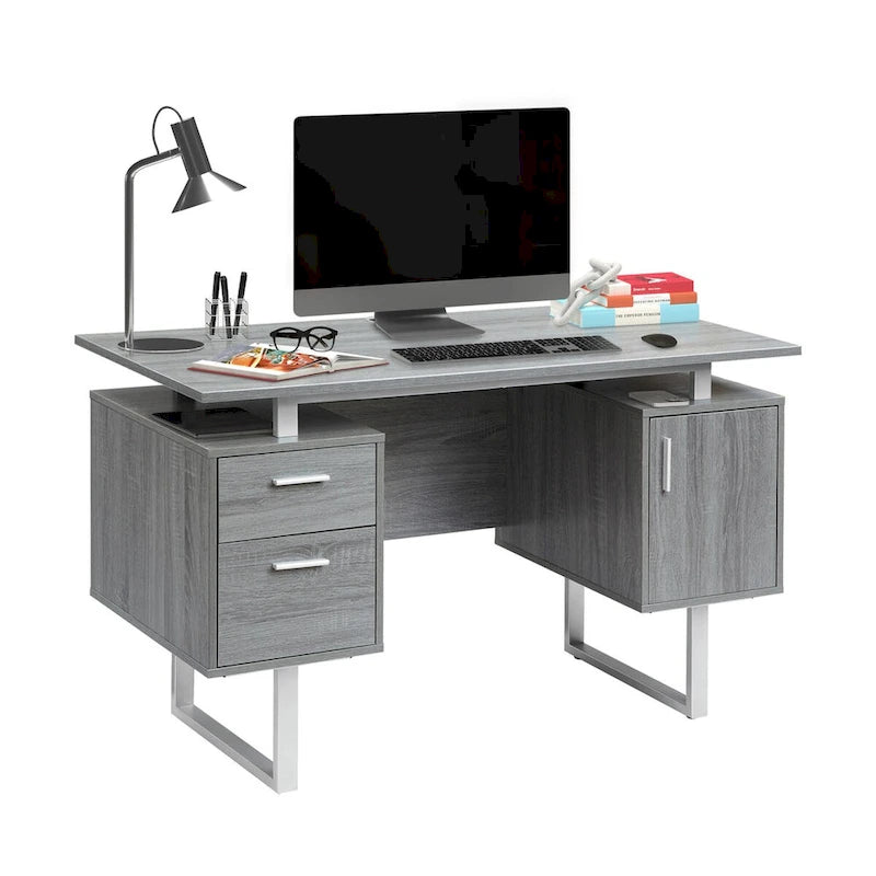 Bureau informatique gris moderne, élégant et de luxe avec rangement