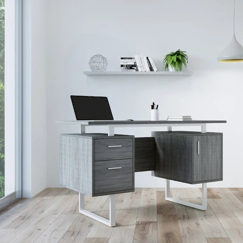 Bureau informatique gris moderne, élégant et de luxe avec rangement
