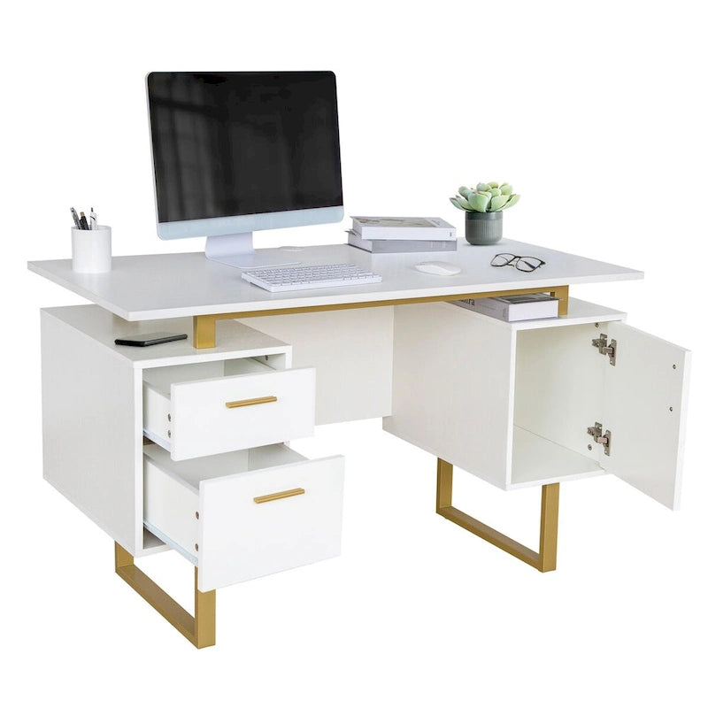 Bureau informatique gris moderne, élégant et de luxe avec rangement