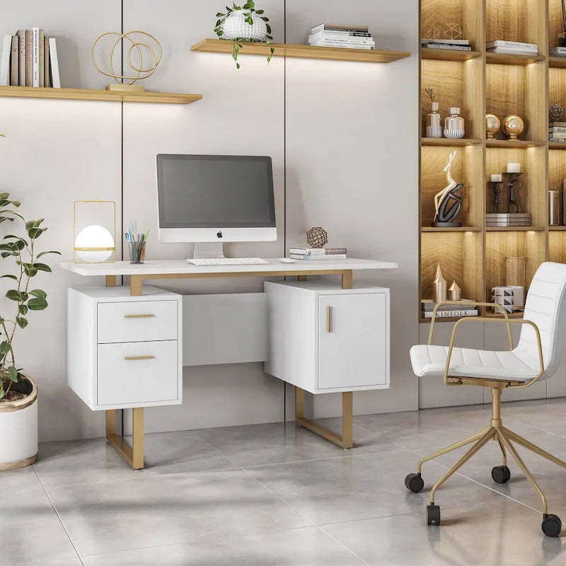Bureau informatique gris moderne, élégant et de luxe avec rangement